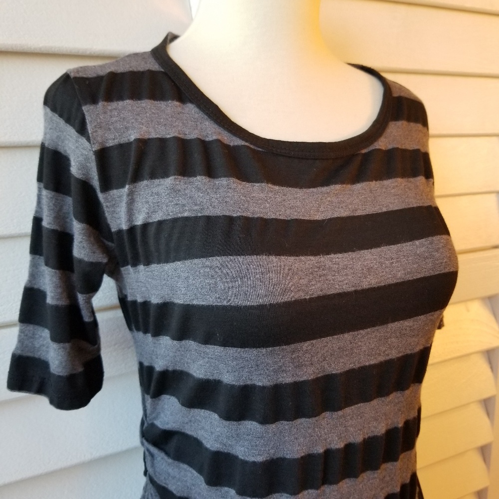 LuLaRoe Grey and Black Stripe JULIA Dress. Small